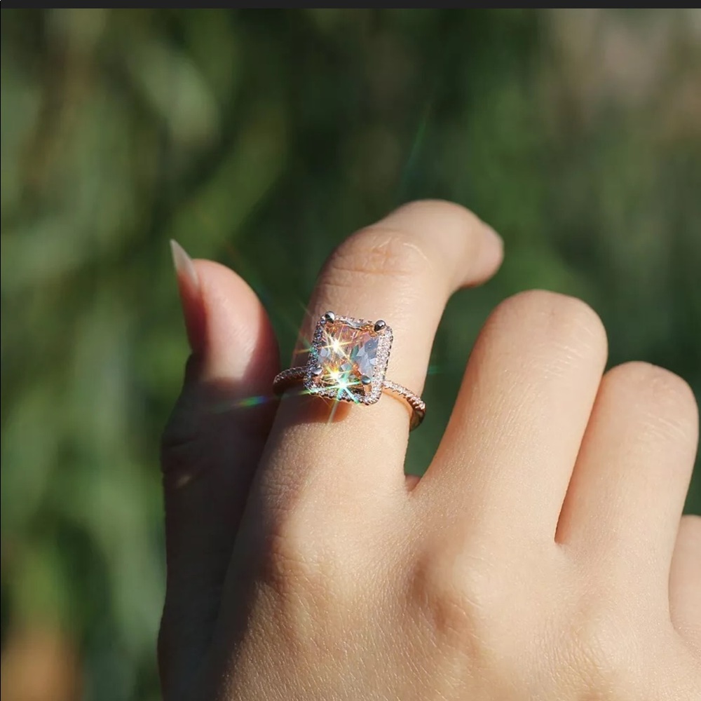 New Rose Gold Filled  Emerald Cut Crystal Ring - Picture 6 of 7